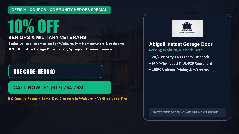 Abigail Instant Garage Door 10% OFF Seniors & Military Veterans in Woburn, MA